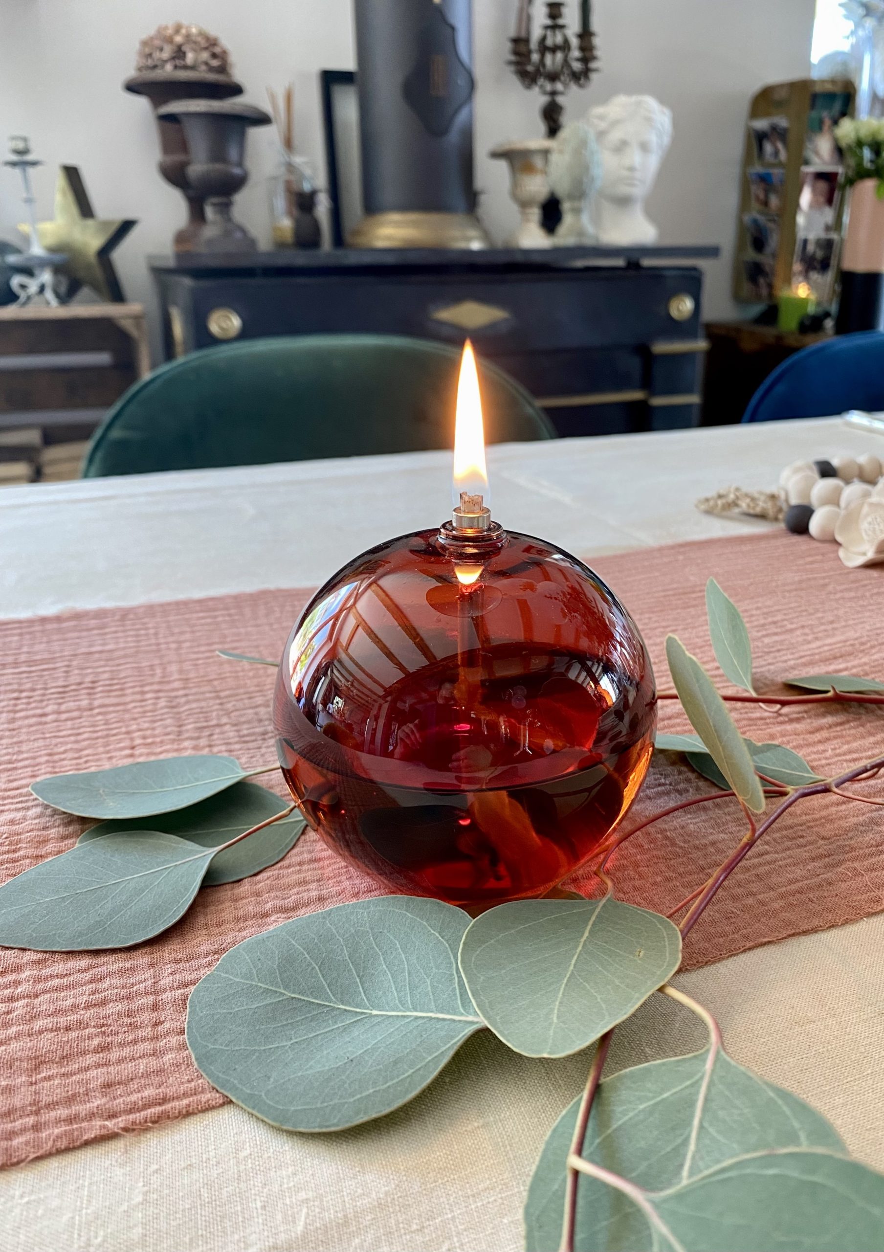 lampe a huile sphere ambre cerise noire