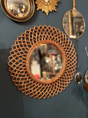 miroir osier vintage cerise noire