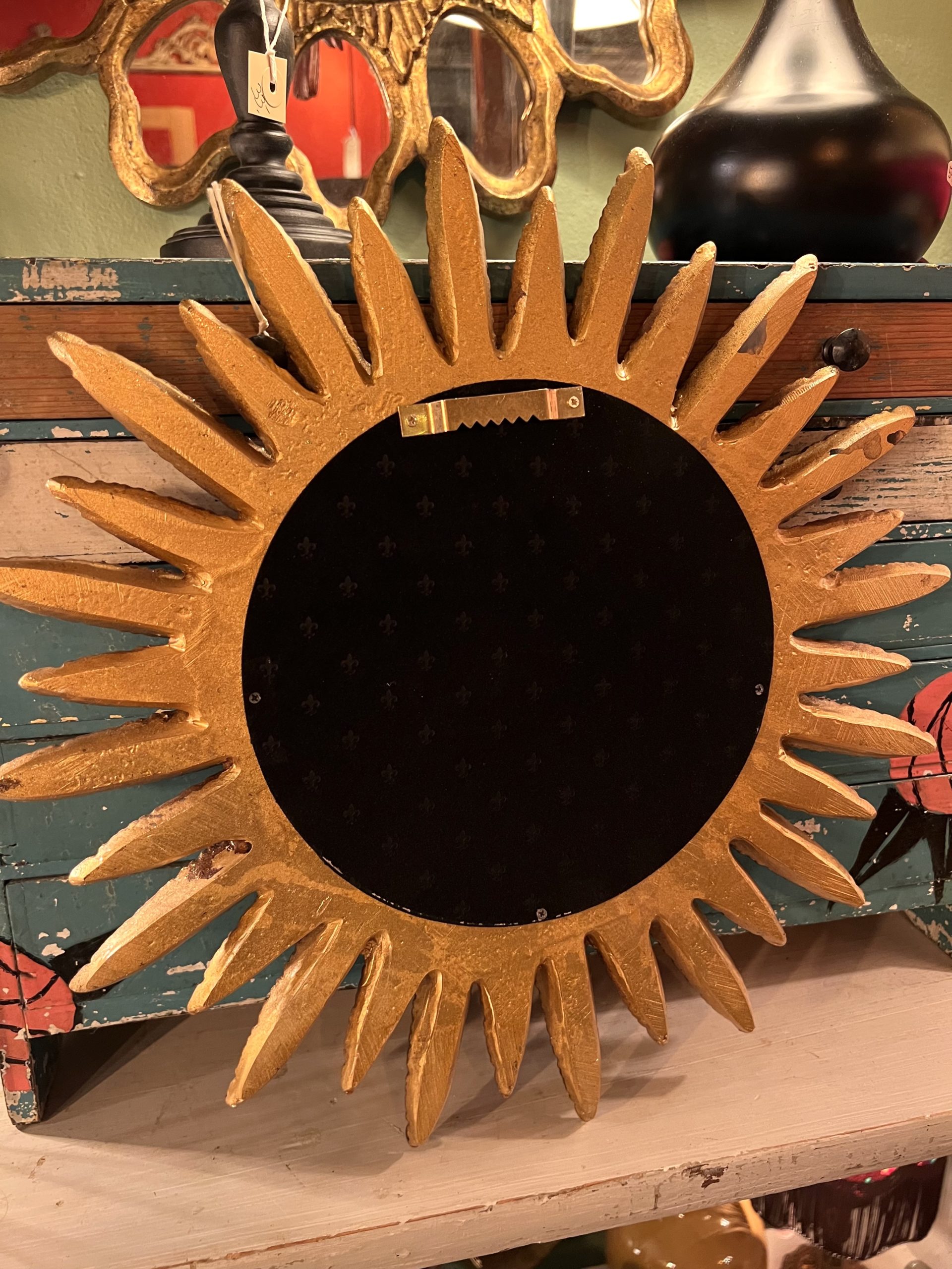 miroir sorcière plumes or cerise noire