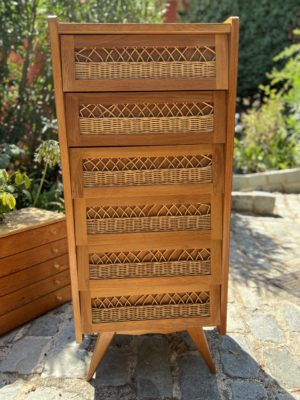 Chiffonnier vintage bois et rotin